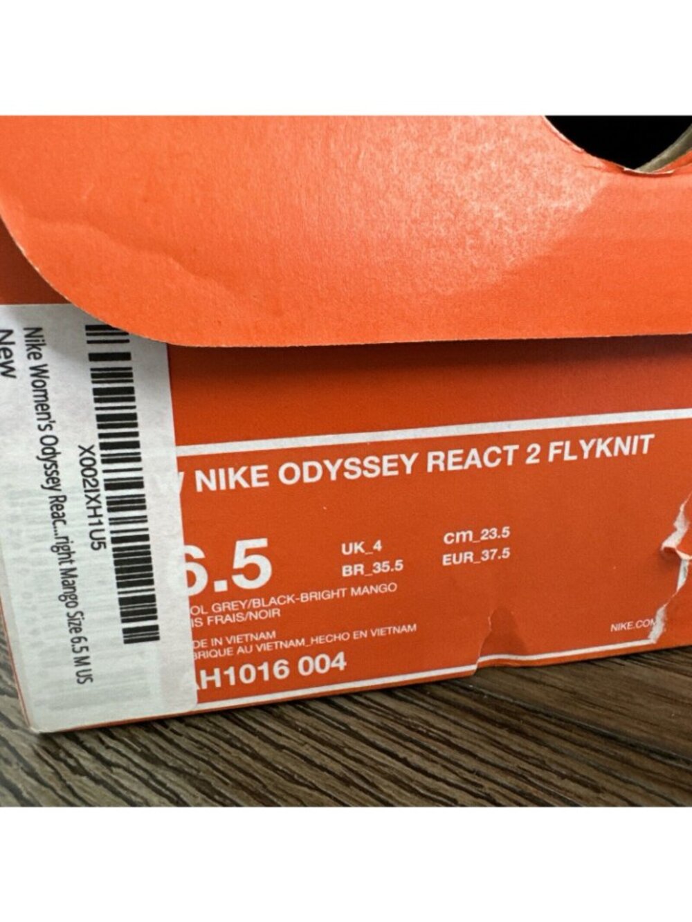 Nike Womens Odyssey React 2 Flyknit Running Shoes Gray/Orange Size 6.5 US W/Box - Picture 2 of 13